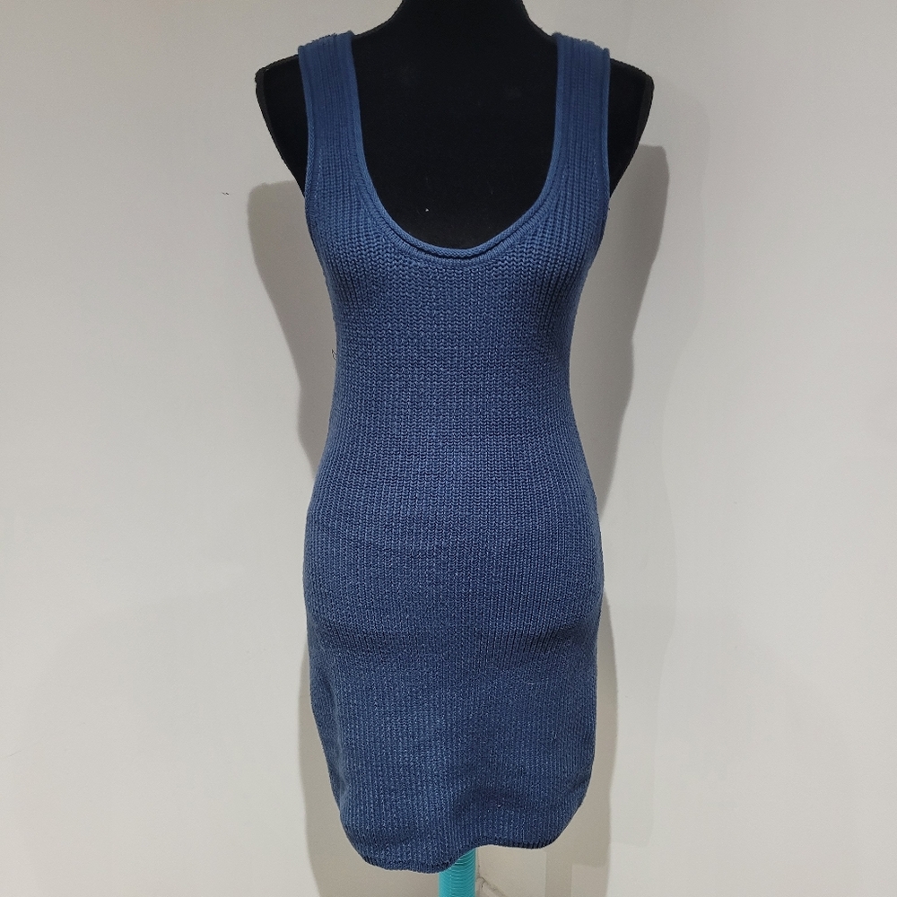 Dynamite Womens Knitwear Collection Sleeveless Bodycon Mini Dress Large Blue NWT